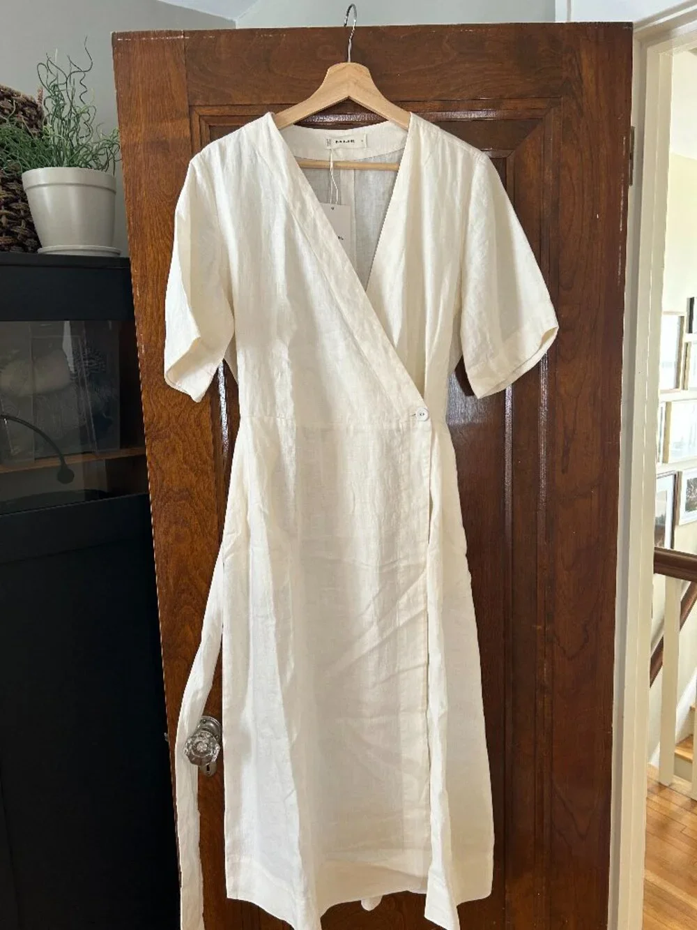 Everlane Bone Linen Wrap Dress Size M NWT